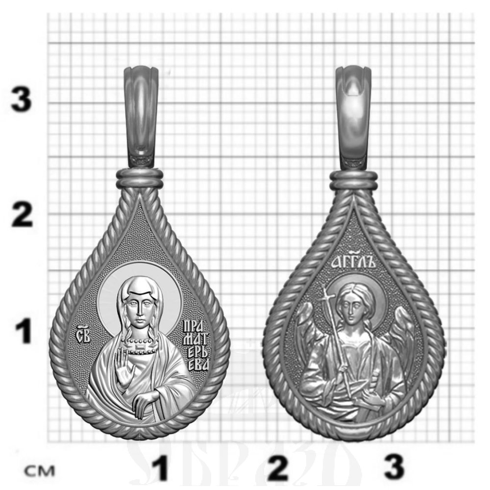 нательная икона св. праматерь ева, серебро 925 проба с платинированием (арт. 06.048р)