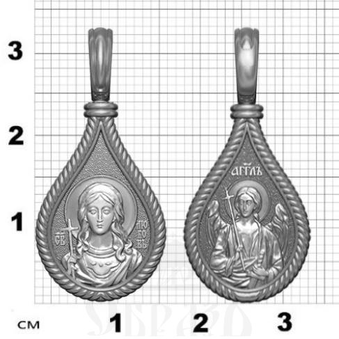 нательная икона св. мученица любовь римская, серебро 925 проба с родированием (арт. 06.025р)