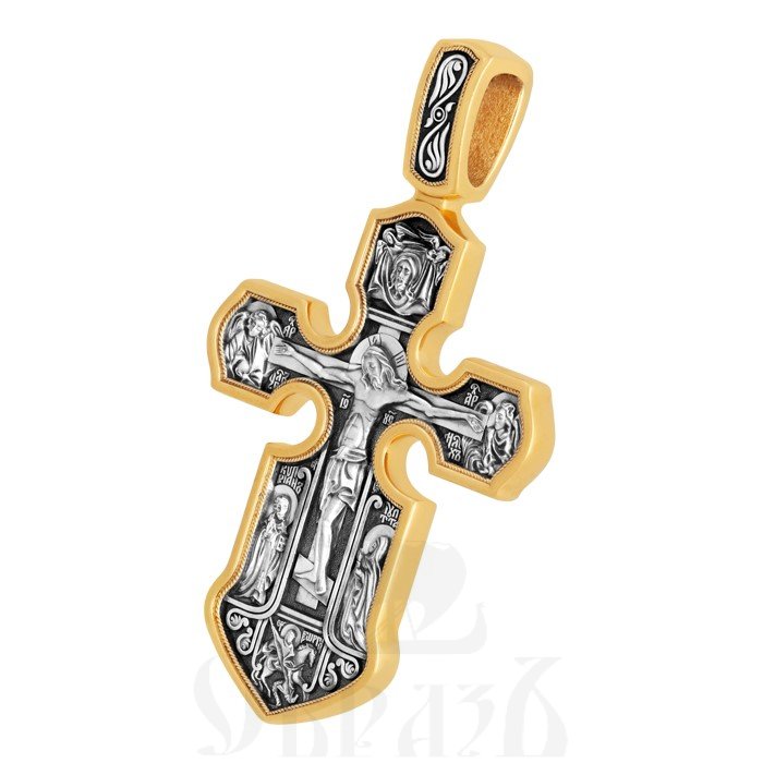 крест «распятие. казанская икона божией матери с предстоящими святыми», серебро 925 проба с золочением (арт. 101.062)