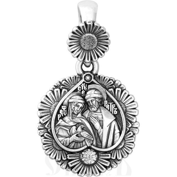 образок «святые петр и феврония», серебро 925 проба с фианитом (арт. 102.567)