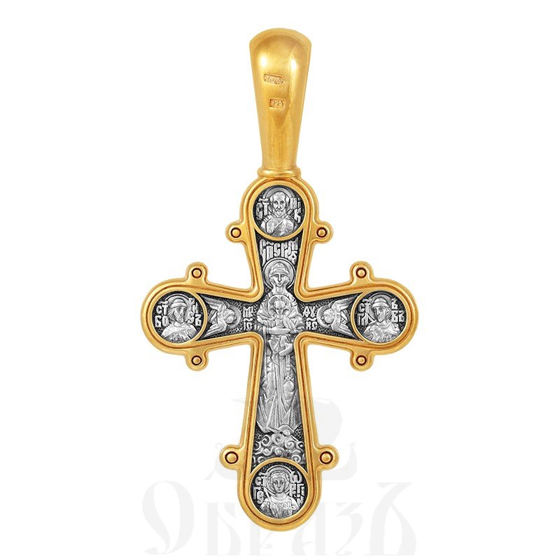 крест «распятие. валаамская икона божией матери», серебро 925 проба с золочением (арт. 101.572-п)