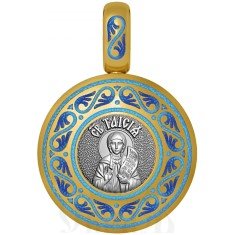 нательная икона святая блаженная таисия египетская, серебро 925 проба с золочением и эмалью (арт. 01.049)