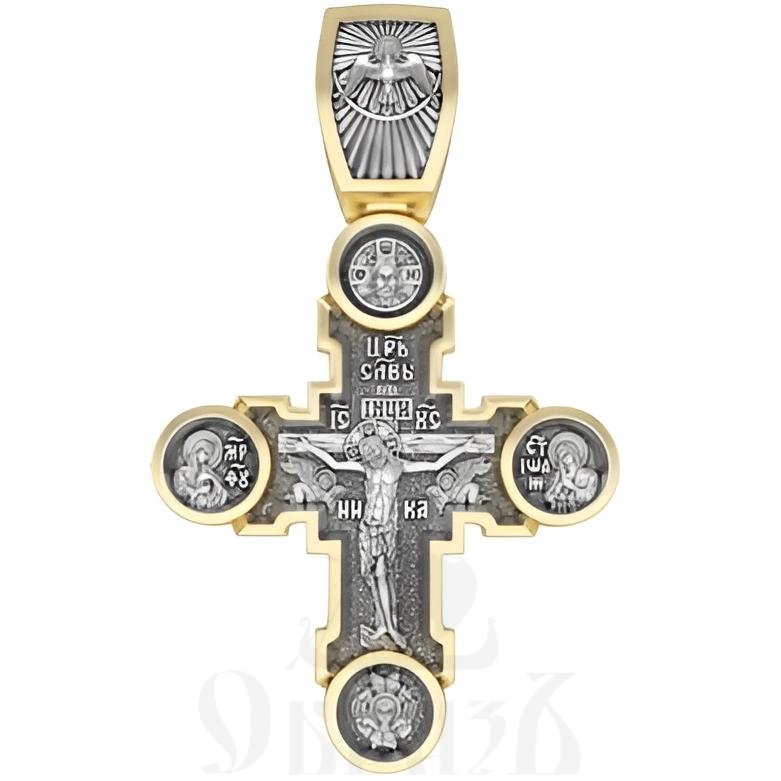 крест каплевидный успение пресвятой богородицы, серебро 925 проба с золочением (арт. 17.042)